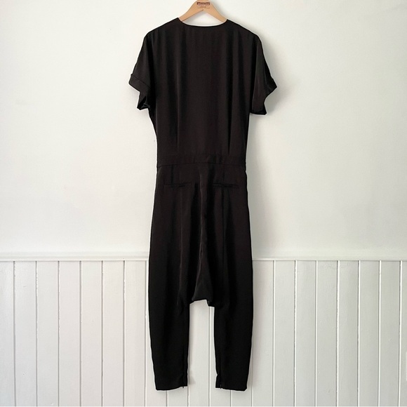 Zara Basic Black Plunge Neck Ankle Zip Harem Jumpsuit Size S - Picture 9 of 15
